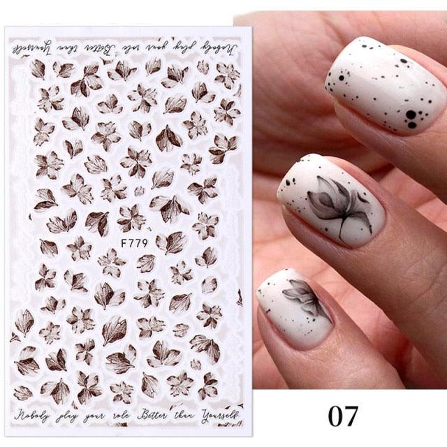 Flowers Leaves Line 3D Nail Stickers Autumn Winter Fall Leaf Design Transfer Sliders Abstract Waves Nail Art Decals Manicures Decal Self-Adhesive 3D Wave Design Decoration for Women Girls Tape Nail Art Stickers Decal Decoration