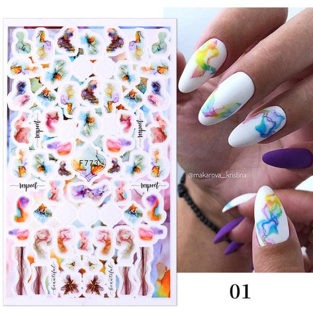 Flowers Leaves Line 3D Nail Stickers Autumn Winter Fall Leaf Design Transfer Sliders Abstract Waves Nail Art Decals Manicures Decal Self-Adhesive 3D Wave Design Decoration for Women Girls Tape Nail Art Stickers Decal Decoration