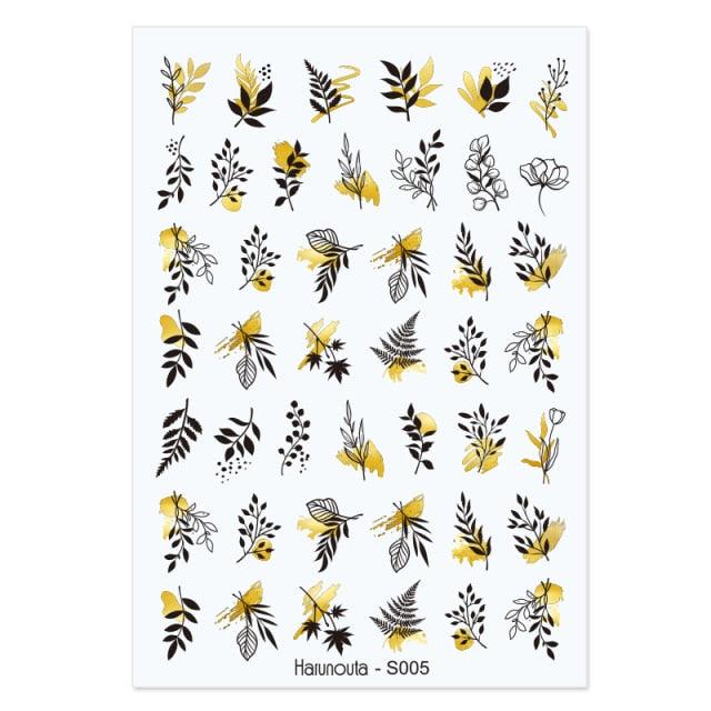 Flowers Leaves Line 3D Nail Stickers Autumn Winter Fall Leaf Design Transfer Sliders Abstract Waves Nail Art Decals Manicures Decal Self-Adhesive 3D Wave Design Decoration for Women Girls Tape Nail Art Stickers Decal Decoration