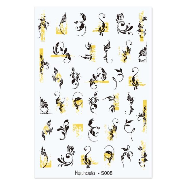 Flowers Leaves Line 3D Nail Stickers Autumn Winter Fall Leaf Design Transfer Sliders Abstract Waves Nail Art Decals Manicures Decal Self-Adhesive 3D Wave Design Decoration for Women Girls Tape Nail Art Stickers Decal Decoration