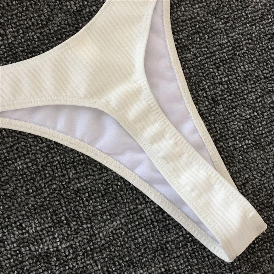 Bikini Set Swimsuit Small Cup High Cut Style Beach Solid Black White Micro Swimwear Thong Bikinis Women's Micro String Bikini Swimsuits Padded High Cut Bathing Suits