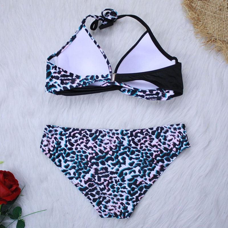 Push Up Women Bikinis Swimwear Women's Bathing Suits Push Up Halter Bandage Bikini Floral Printing Swim Bottoms Two Piece Swimsuits Women Swimsuits Bathing Suit Halter Leaf Print Beach Wear Plus Size