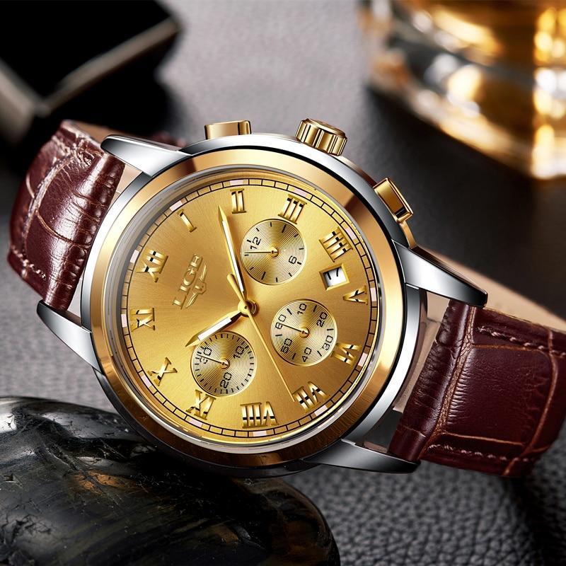 Men's Elegant Watch With Chronometers And Leather Belts Business Style Perfect Gift Excellent Look