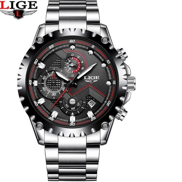 Men's Watch With Chronometers Day Display And Fluorescent Hands Unique Design Excellent Gift