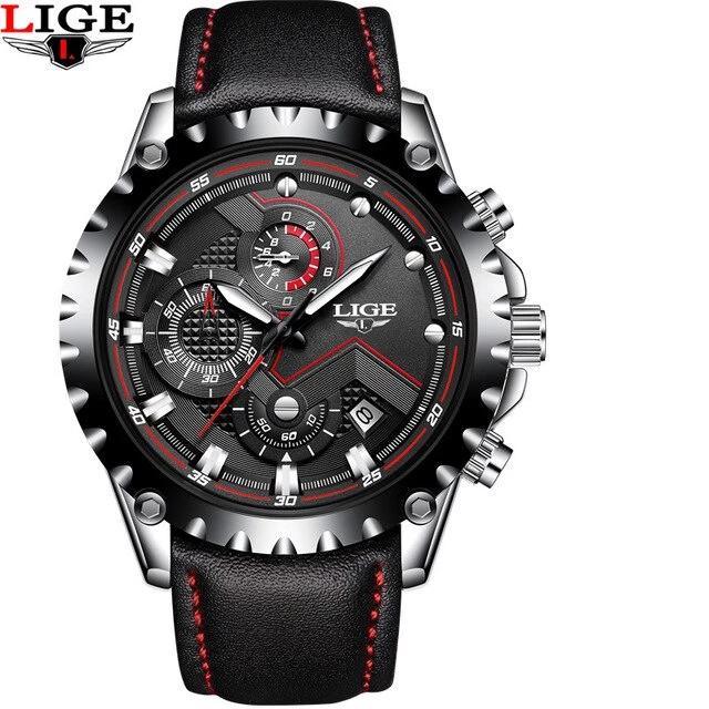 Men's Watch With Chronometers Day Display And Fluorescent Hands Unique Design Excellent Gift