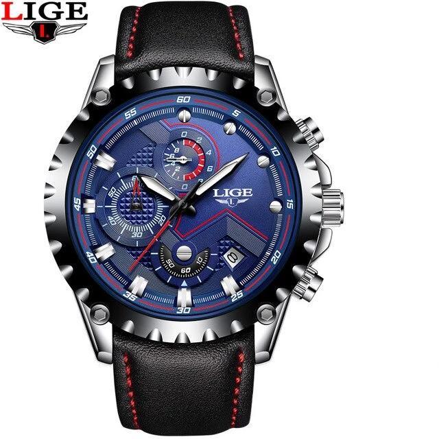 Men's Watch With Chronometers Day Display And Fluorescent Hands Unique Design Excellent Gift