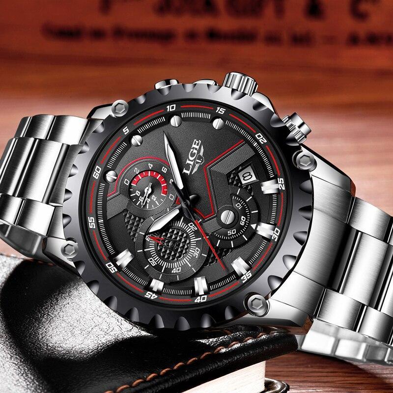 Men's Watch With Chronometers Day Display And Fluorescent Hands Unique Design Excellent Gift