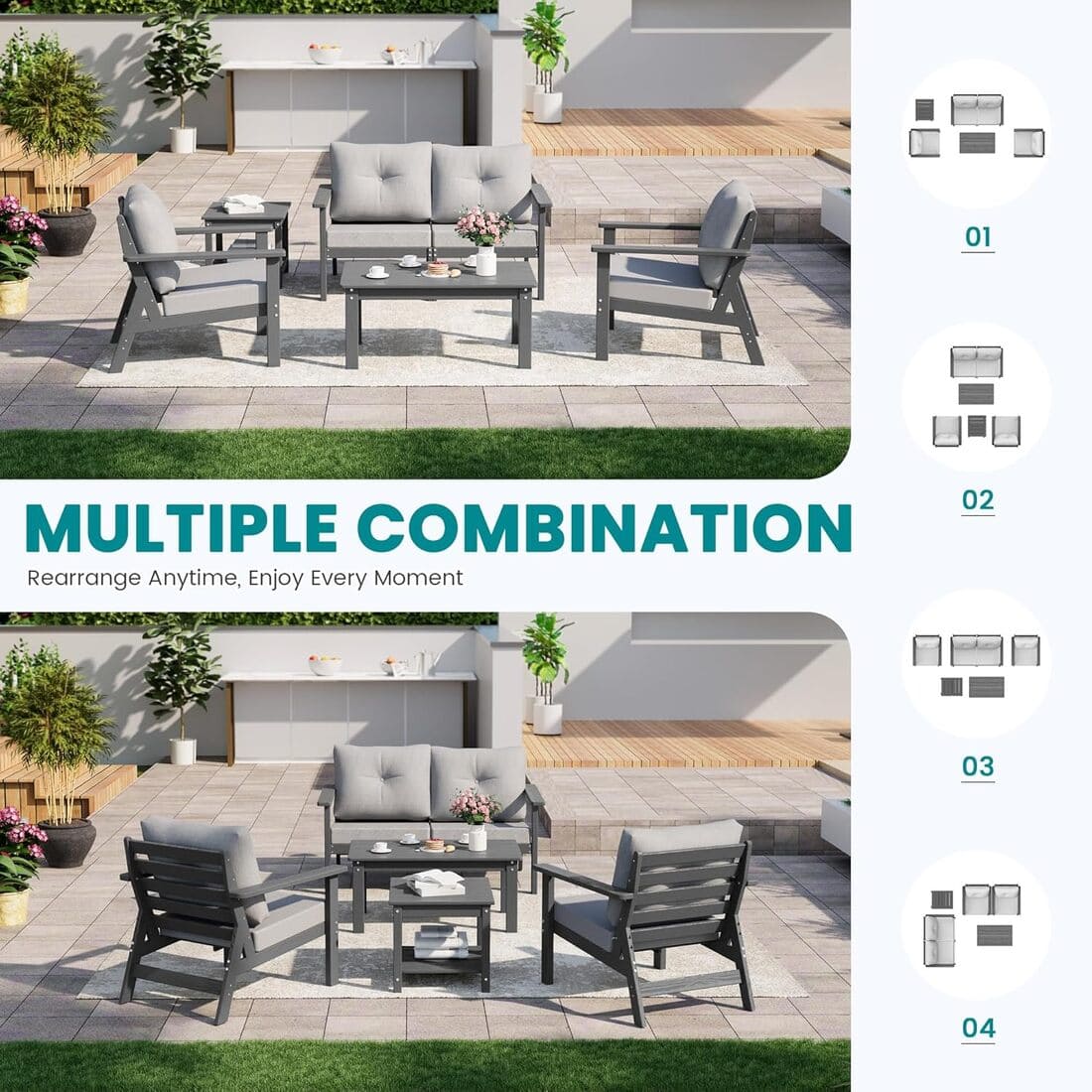 Corex HDPE Outdoor Sectional Sofa, 6-Piece