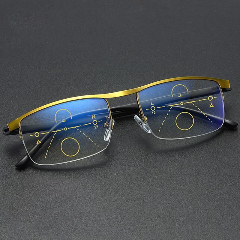 Progressive Reading Glasses Multifocal Anti Blue Ray Glass Glasses Half Frame Metal Alloy For Men And Women Reading Glasses Anti Blue Ray Multifocus Reader