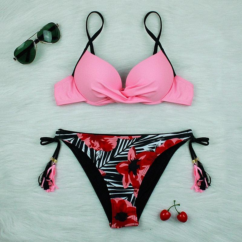 Push Up Bikinis 2022 New Swimwear Women's Bikini Swimsuits Floral Printed Bathing Suits for Women 2 Piece Bikini Women Floral Print Bikini Sets Swimsuit Beach Wear Bathing Suit Female Two Pieces