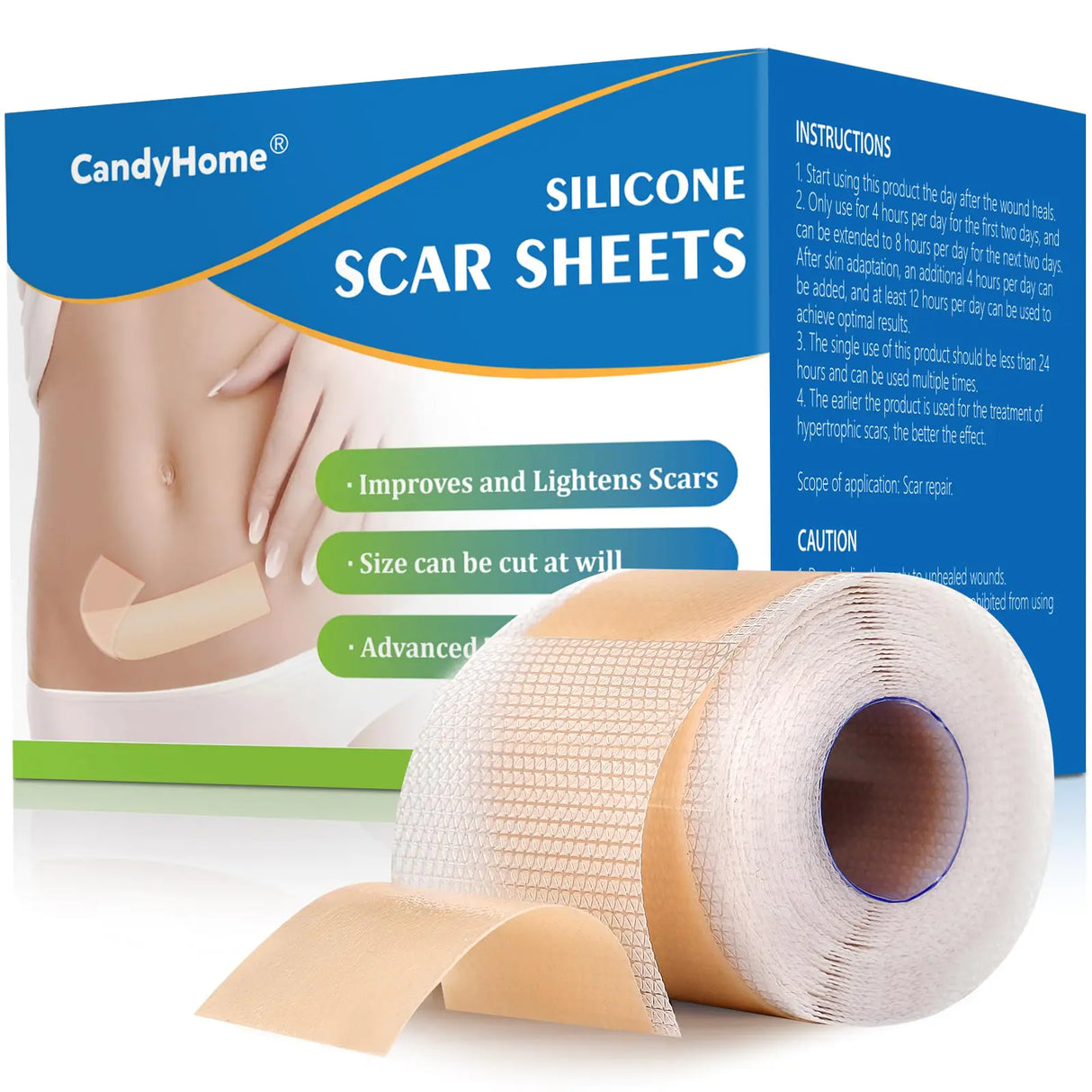 Silicone Scar Sheets Medical Grade Silicone Scar Tape Reusable Removal Improve Strips for Surgical C-Section Keloid Tummy Tuck Burn Acne Surgery (1.6"x 120")