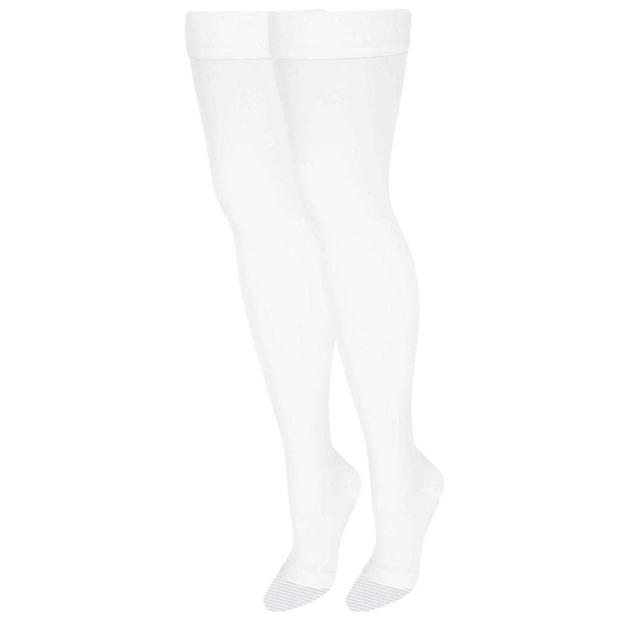 NuVein Medical Compression Stockings 20-30 mmHg Support Women & Men Thigh Length Hose Open Toe White Large