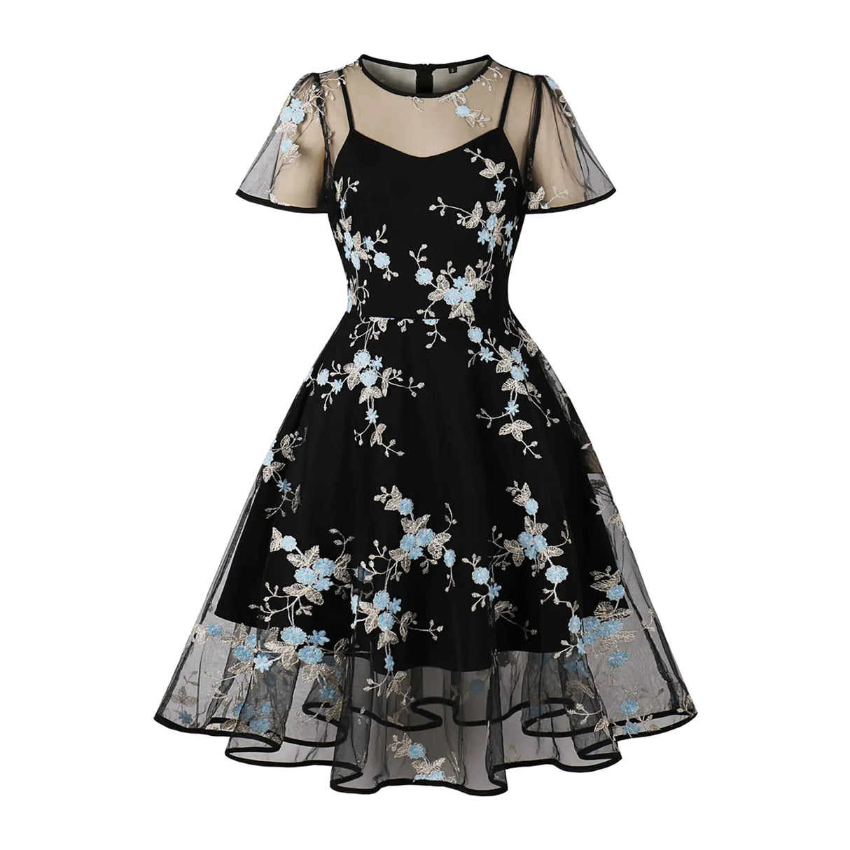Elegant 1950s Embroidered Mesh Retro Party Dress