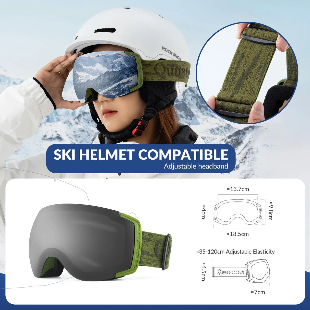 Anti-Fog Ski Goggles UV400 Protection Double-Layer Lenses for Clear View