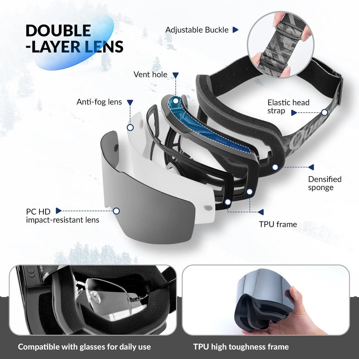 Frameless Anti-Fog Ski Goggle with UV400 Protection