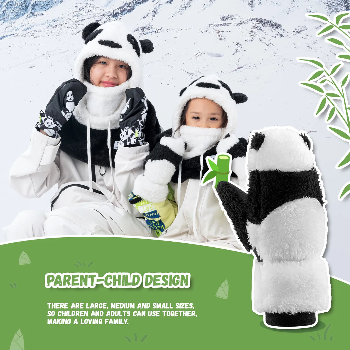 Panda Ski Gloves, Secure Grip & Warmth for Families