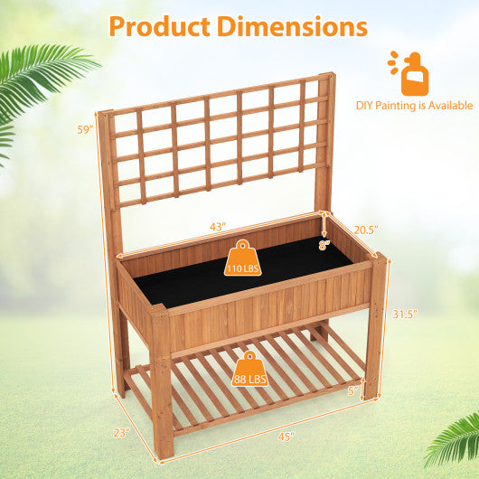 Raised Garden Bed with Trellis Wooden Elevated Planter Box with Legs-Orange