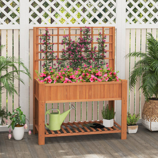 Raised Garden Bed with Trellis Wooden Elevated Planter Box with Legs-Orange
