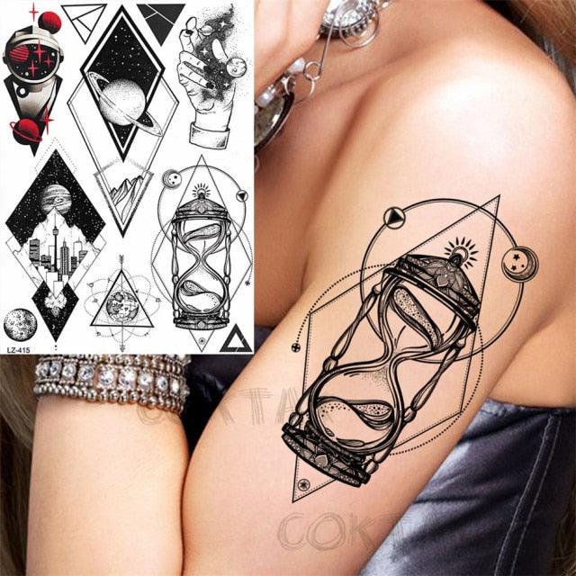 Realistic Black Temporary Small Big Tattoos Space Planets Animals Tatoos Waterproof Face Hands Tattoos For Girls Mens