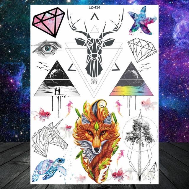 Realistic Black Temporary Small Big Tattoos Space Planets Animals Tatoos Waterproof Face Hands Tattoos For Girls Mens