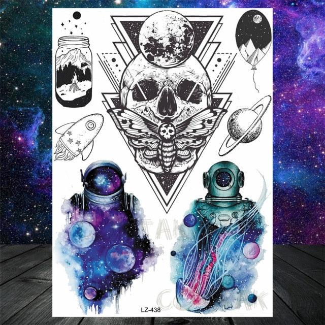Realistic Black Temporary Small Big Tattoos Space Planets Animals Tatoos Waterproof Face Hands Tattoos For Girls Mens