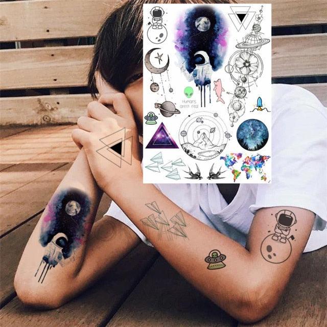 Realistic Black Temporary Small Big Tattoos Space Planets Animals Tatoos Waterproof Face Hands Tattoos For Girls Mens