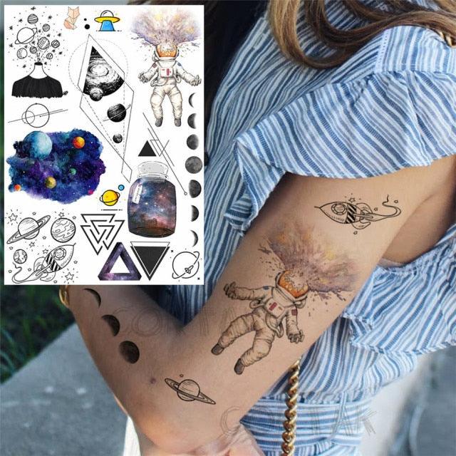 Realistic Black Temporary Small Big Tattoos Space Planets Animals Tatoos Waterproof Face Hands Tattoos For Girls Mens