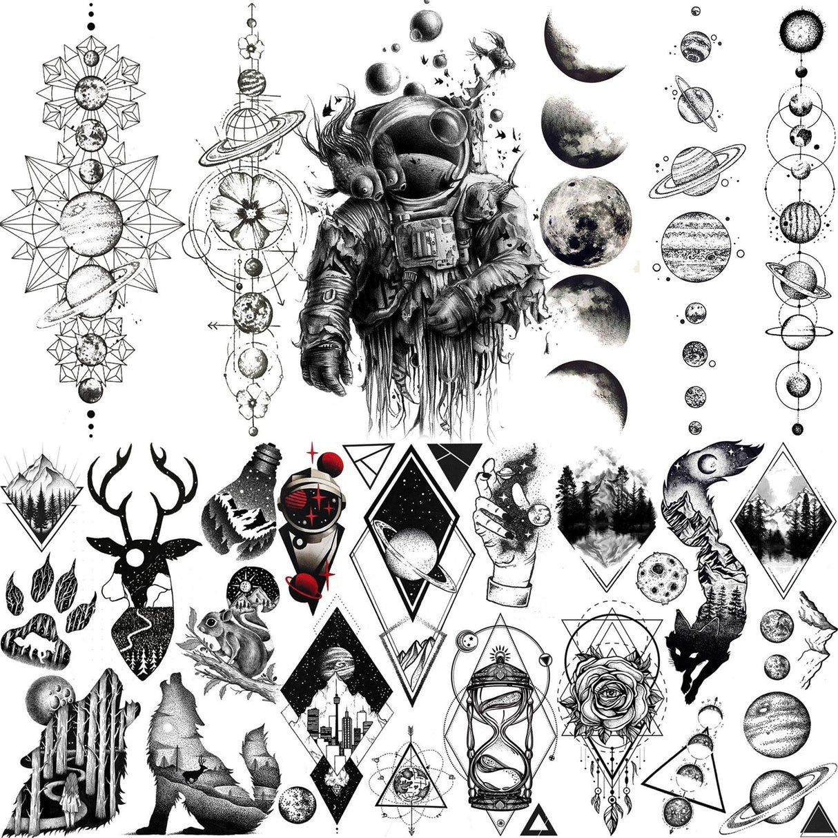 Realistic Black Temporary Small Big Tattoos Space Planets Animals Tatoos Waterproof Face Hands Tattoos For Girls Mens