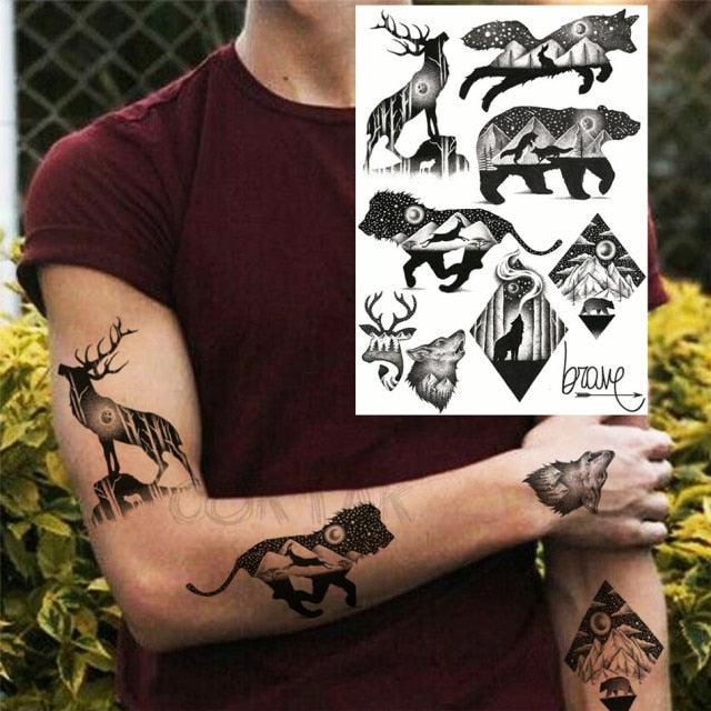 Realistic Black Temporary Small Big Tattoos Space Planets Animals Tatoos Waterproof Face Hands Tattoos For Girls Mens