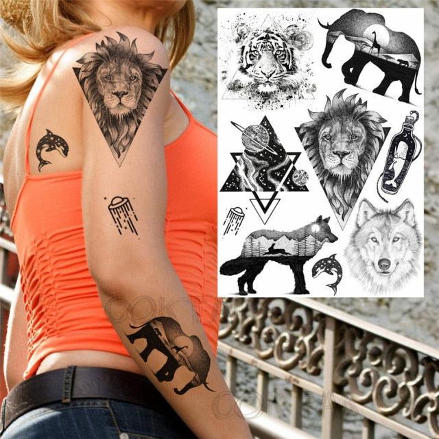 Realistic Black Temporary Small Big Tattoos Space Planets Animals Tatoos Waterproof Face Hands Tattoos For Girls Mens