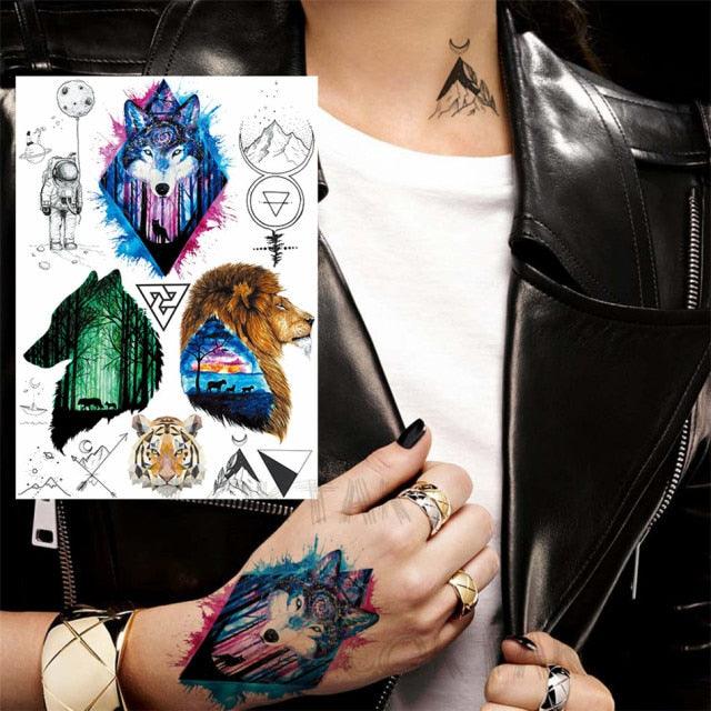 Realistic Black Temporary Small Big Tattoos Space Planets Animals Tatoos Waterproof Face Hands Tattoos For Girls Mens