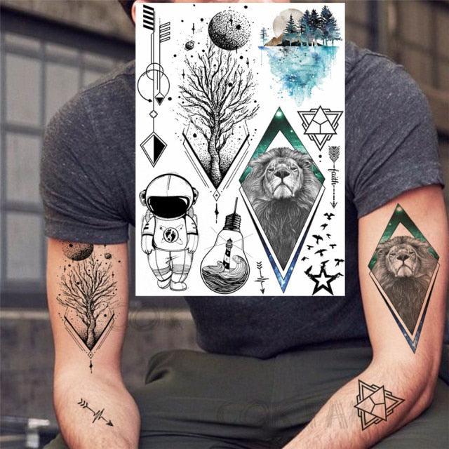Realistic Black Temporary Small Big Tattoos Space Planets Animals Tatoos Waterproof Face Hands Tattoos For Girls Mens