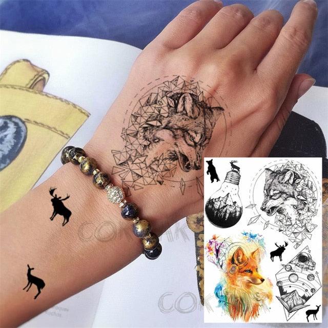 Realistic Black Temporary Small Big Tattoos Space Planets Animals Tatoos Waterproof Face Hands Tattoos For Girls Mens