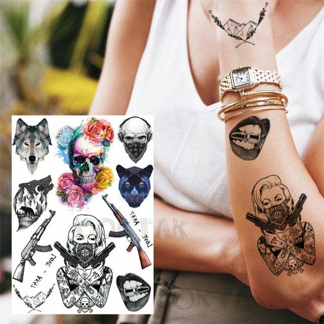 Realistic Black Temporary Small Big Tattoos Space Planets Animals Tatoos Waterproof Face Hands Tattoos For Girls Mens