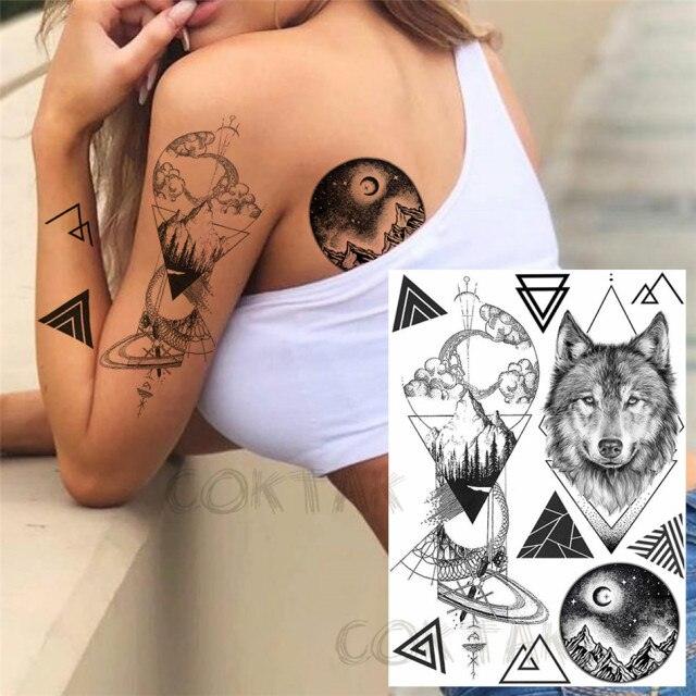 Realistic Black Temporary Small Big Tattoos Space Planets Animals Tatoos Waterproof Face Hands Tattoos For Girls Mens