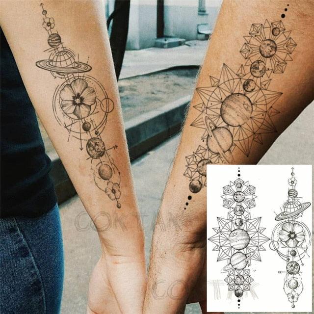 Realistic Black Temporary Small Big Tattoos Space Planets Animals Tatoos Waterproof Face Hands Tattoos For Girls Mens