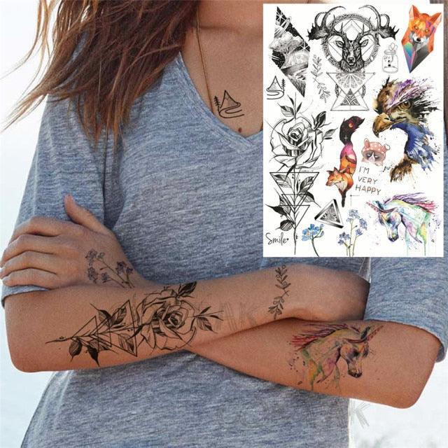 Realistic Black Temporary Small Big Tattoos Space Planets Animals Tatoos Waterproof Face Hands Tattoos For Girls Mens