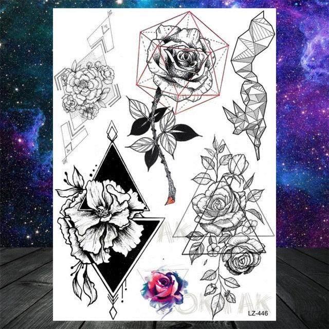Realistic Black Temporary Small Big Tattoos Space Planets Animals Tatoos Waterproof Face Hands Tattoos For Girls Mens