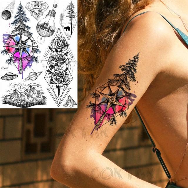 Realistic Black Temporary Small Big Tattoos Space Planets Animals Tatoos Waterproof Face Hands Tattoos For Girls Mens
