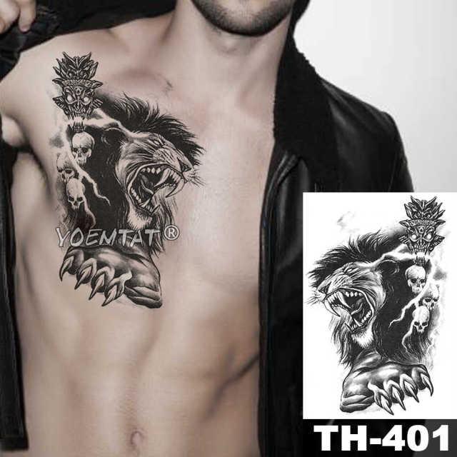 Realistic Temporary Lion Wolf Sticker Tattoo Waterproof Elegant Body Arm Warrior Tattoo For Mens