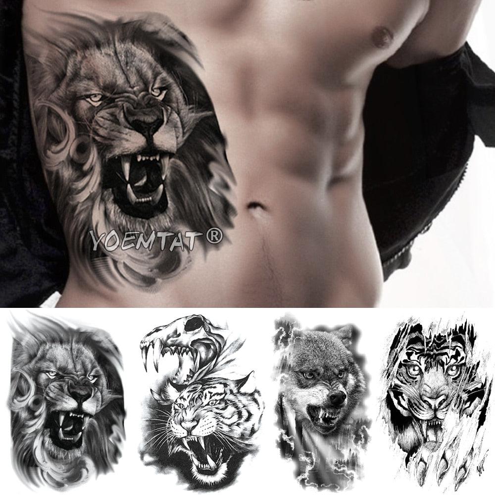 Realistic Temporary Lion Wolf Sticker Tattoo Waterproof Elegant Body Arm Warrior Tattoo For Mens