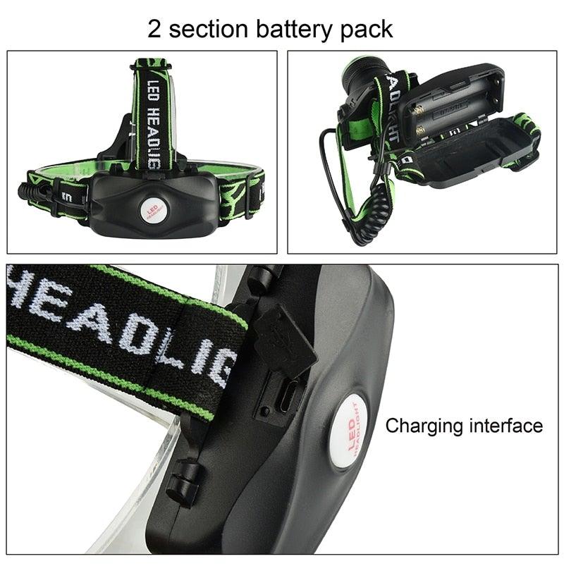 Rechargeable Adjustable 10000LM Led Headlamp Micro USB Charger Flashlight Head Lamp Portable Light Torch Flashlight For Night Work Camping Hiking Walking