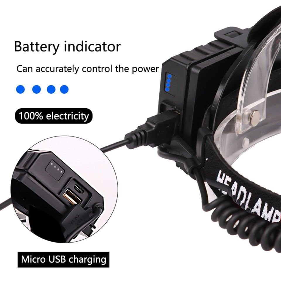 Rechargeable Adjustable Brightest Zoomable Powerful XHP160 LED Headlamp Waterproof Headlight Power Bank 18650 Battery Headlamps For Hiking Camping Fishing Running