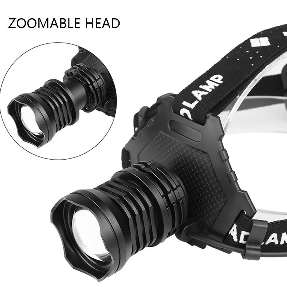 Rechargeable Adjustable Brightest Zoomable Powerful XHP160 LED Headlamp Waterproof Headlight Power Bank 18650 Battery Headlamps For Hiking Camping Fishing Running