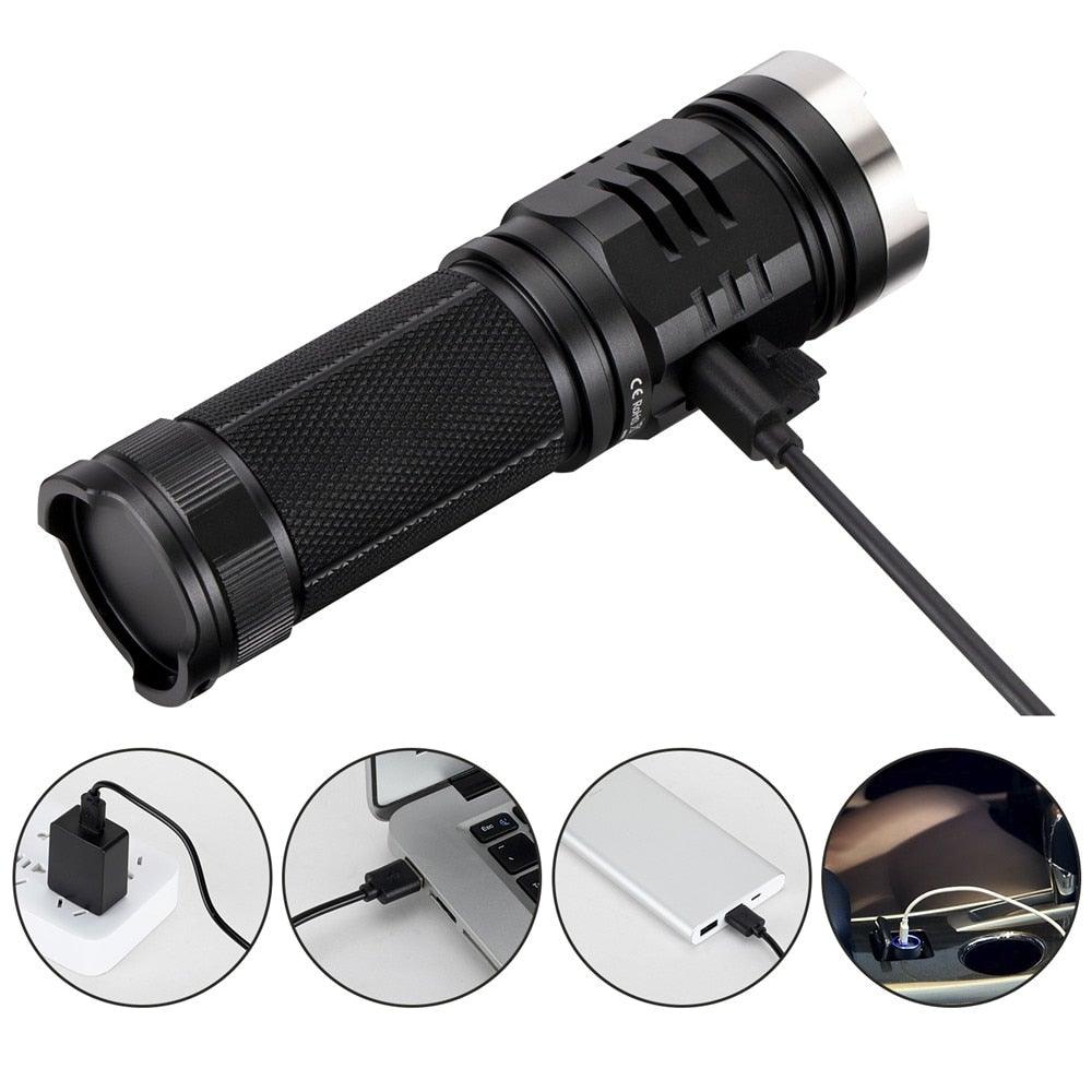 Rechargeable Adjustable Flashlight High Lumen Powerful Waterproof Portable Cree USB LED Super Bright Flashlight Pocket Size Torch Light For Camping Hiking Riding