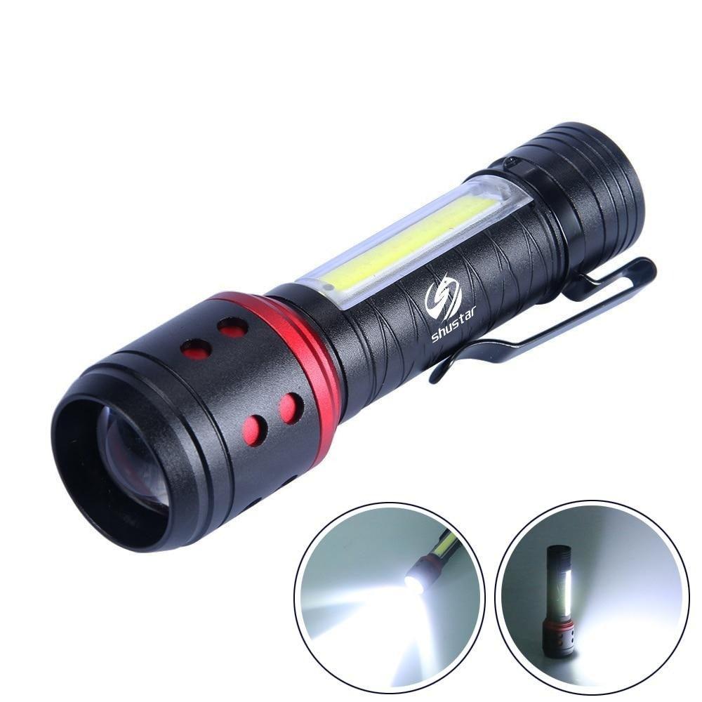 Rechargeable Adjustable LED Flashlight with Worklight Mini LED 4 Lighting Modes Flashlight with Water-Resistant COB Side Light Portable Zoomable High Lumens Lamp For Camping Hiking