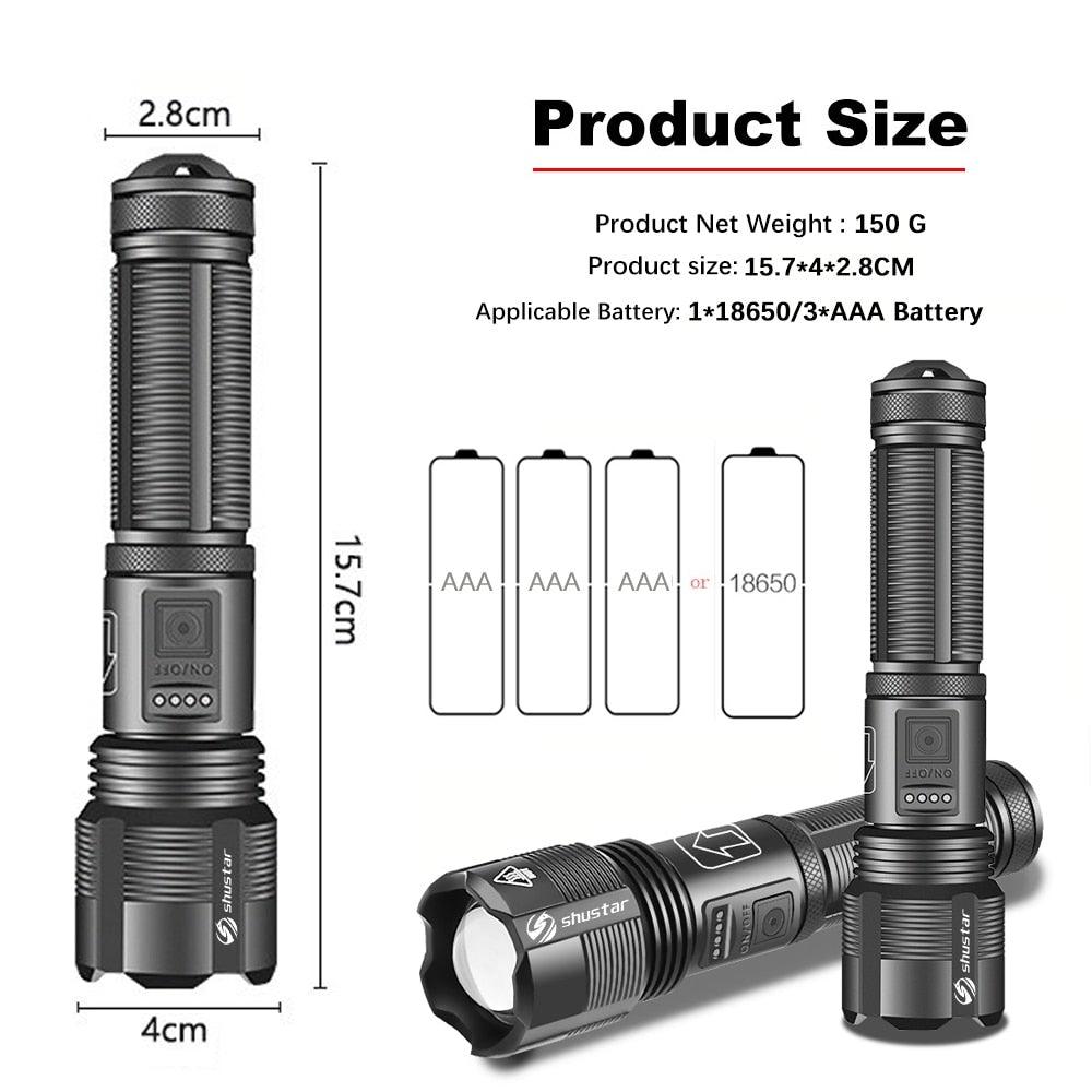 Rechargeable Adjustable Led Flashlights With High Lumen With Battery Display Super Bright Waterproof Flashlight 5 Lighting Modes For Adventure Hiking Camping Hunting New Design
