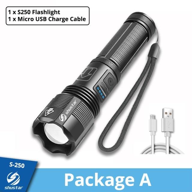 Rechargeable Adjustable Led Flashlights With High Lumen With Battery Display Super Bright Waterproof Flashlight 5 Lighting Modes For Adventure Hiking Camping Hunting New Design