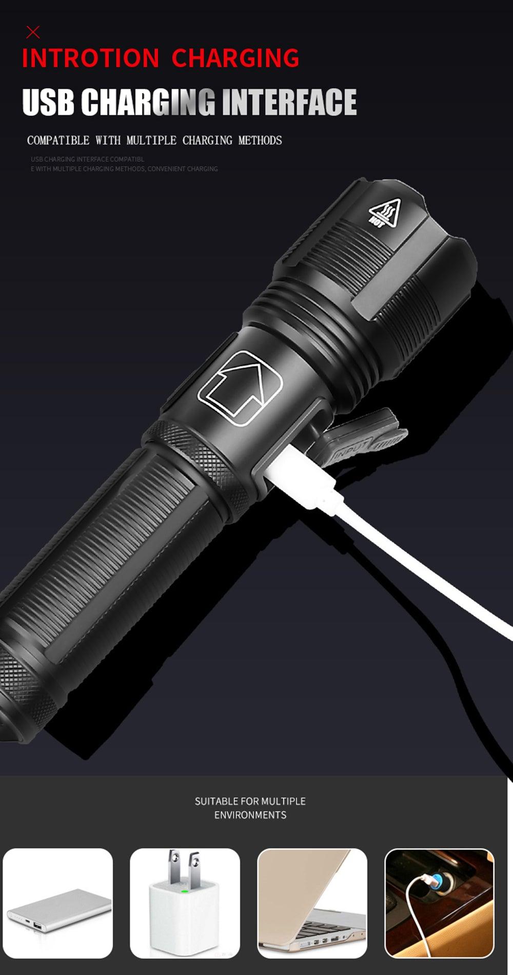 Rechargeable Adjustable Led Flashlights With High Lumen With Battery Display Super Bright Waterproof Flashlight 5 Lighting Modes For Adventure Hiking Camping Hunting New Design