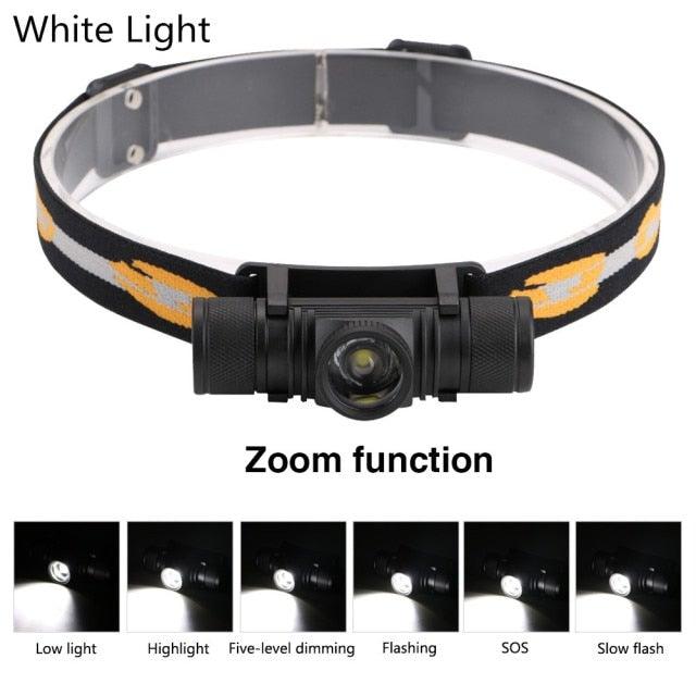 Rechargeable Adjustable LED Power Headlamp USB Flashlight Waterproof Headlight Torch Light Work Lamp For Outdoors Camping Running Survival Hiking